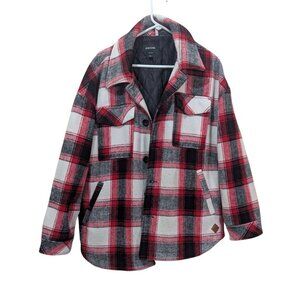 Haggar XL Red  Black Plaid Quilted Flannel Button-up jacket coat  buffalo plaid